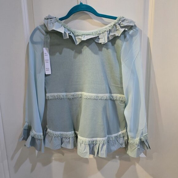 Aryeh ✦ Mint Green Ruffle Lace Long Sleeve Blouse ✦ Boho Romantic Feminine L - Picture 6 of 11